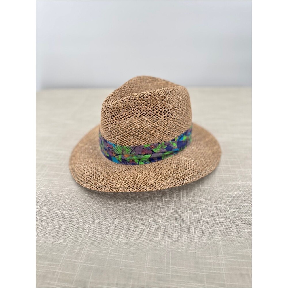 Summer Club Beige Straw Sun Hat Tropical Colorful Trim Australia Sun Protection